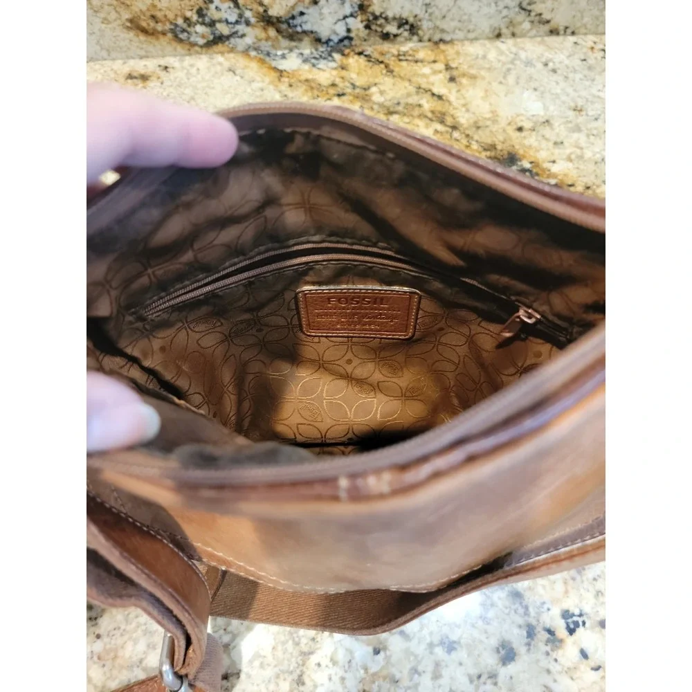 Fossil Hanover Messenger Bag ZB2869 Leather Vintage crossbody tote purse brown